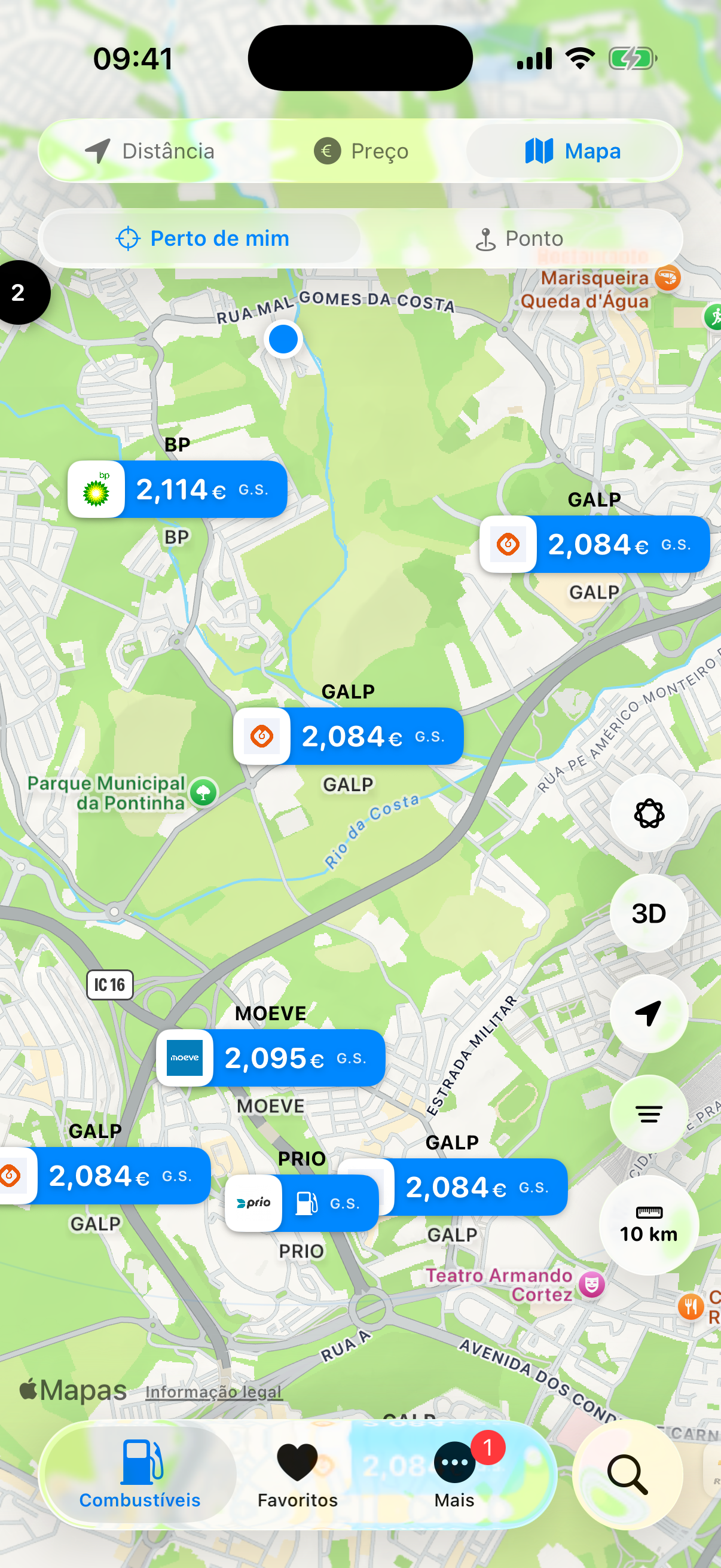 Captura de ecrã portuGAS - preços combustíveis Portugal, postos de gasolina baratos