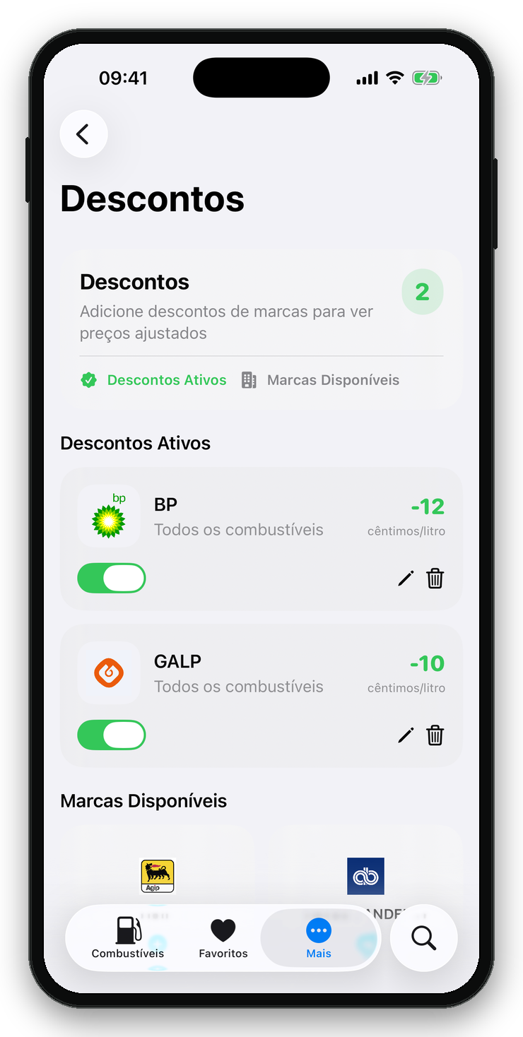 Ecrã de descontos do PortuGAS, apresentado num iPhone